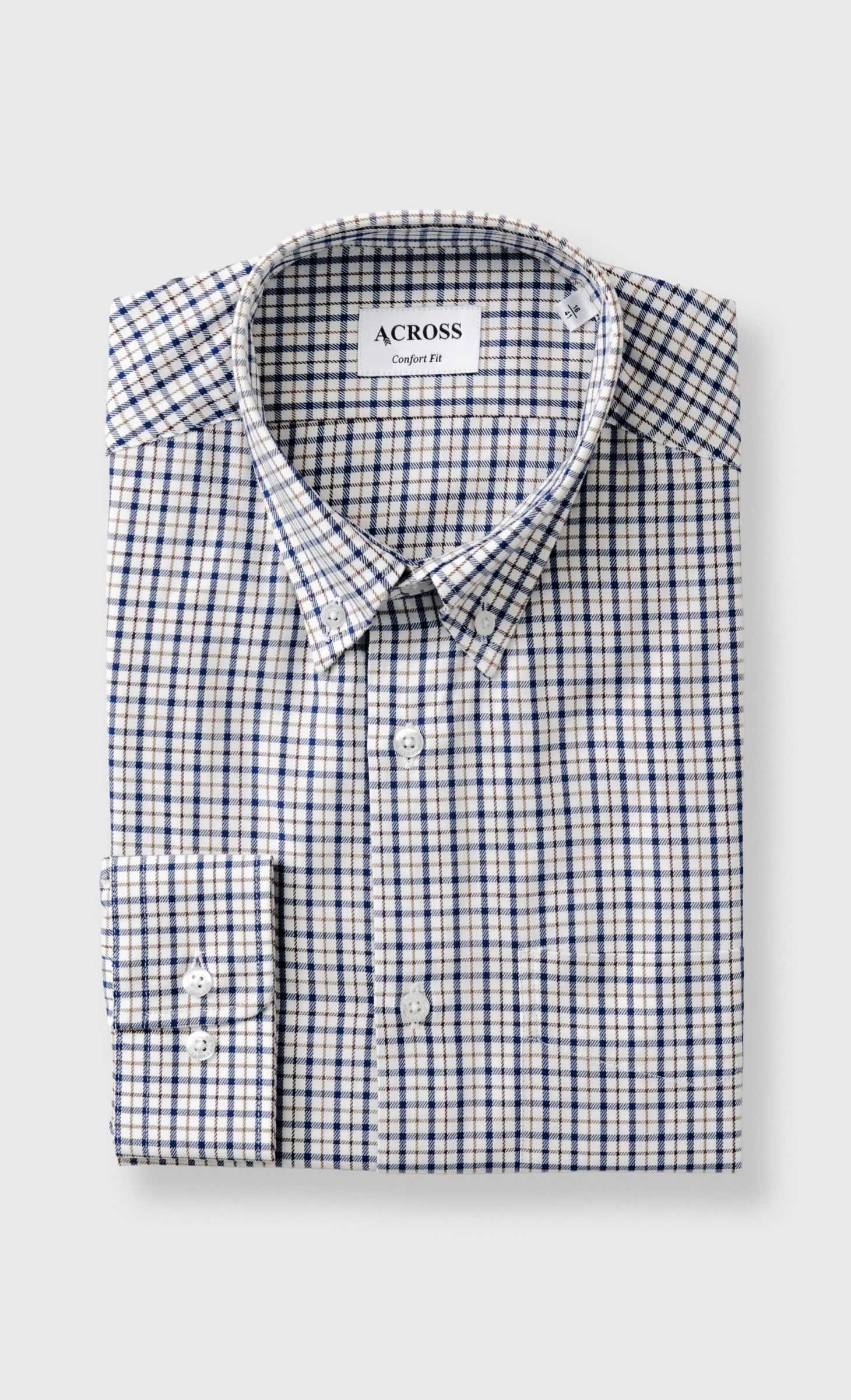 Chemise Confort fit à carreaux dégradés bleu et marron