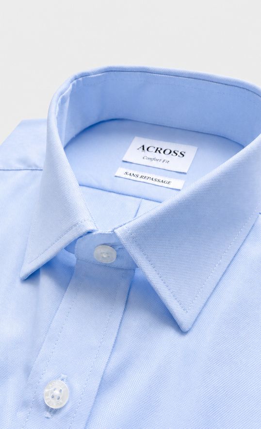 Chemise Confort fit manches courtes sans repassage en double retors bleu ciel