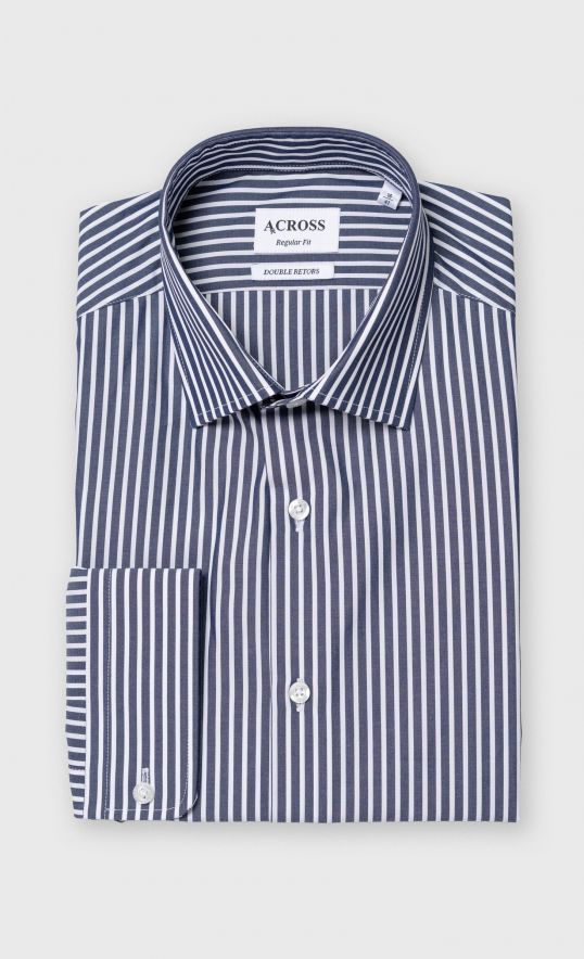 Chemise Regular fit double retors à rayures bleu marine