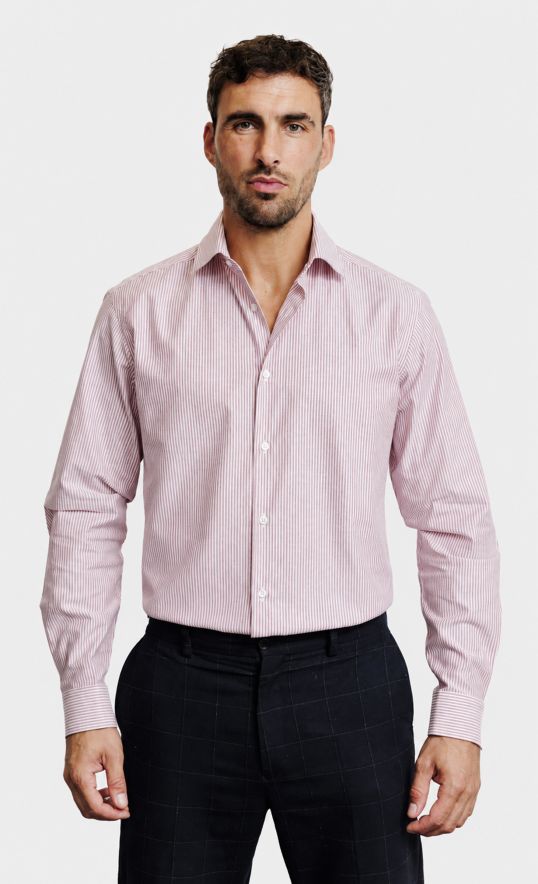 Chemise Regular fit à rayures en Oxford brique
