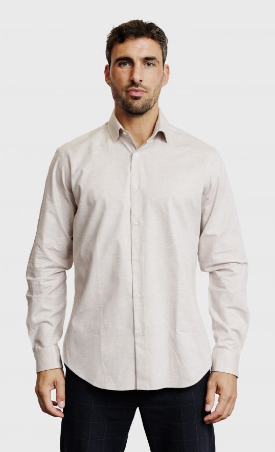 Chemise Regular fit en coton gratté beige