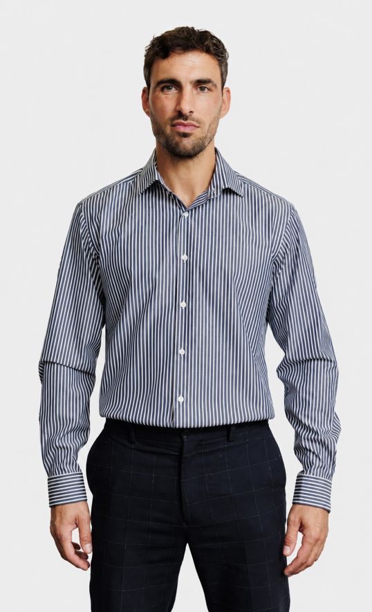 Chemise Regular fit double retors à rayures bleu marine