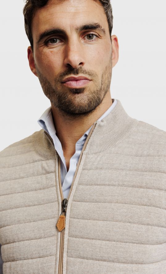 Gilet sans manches matelassé en laine mérinos 2 fils beige