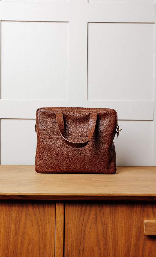 Sac ordinateur en cuir grainé — Fabriqué en France