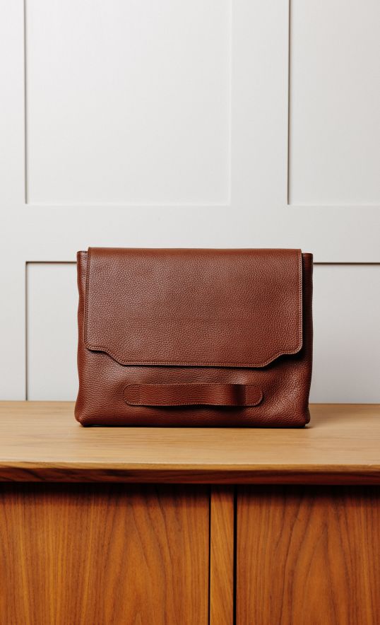 Pochette à rabat en cuir grainé — Fabriquée en France