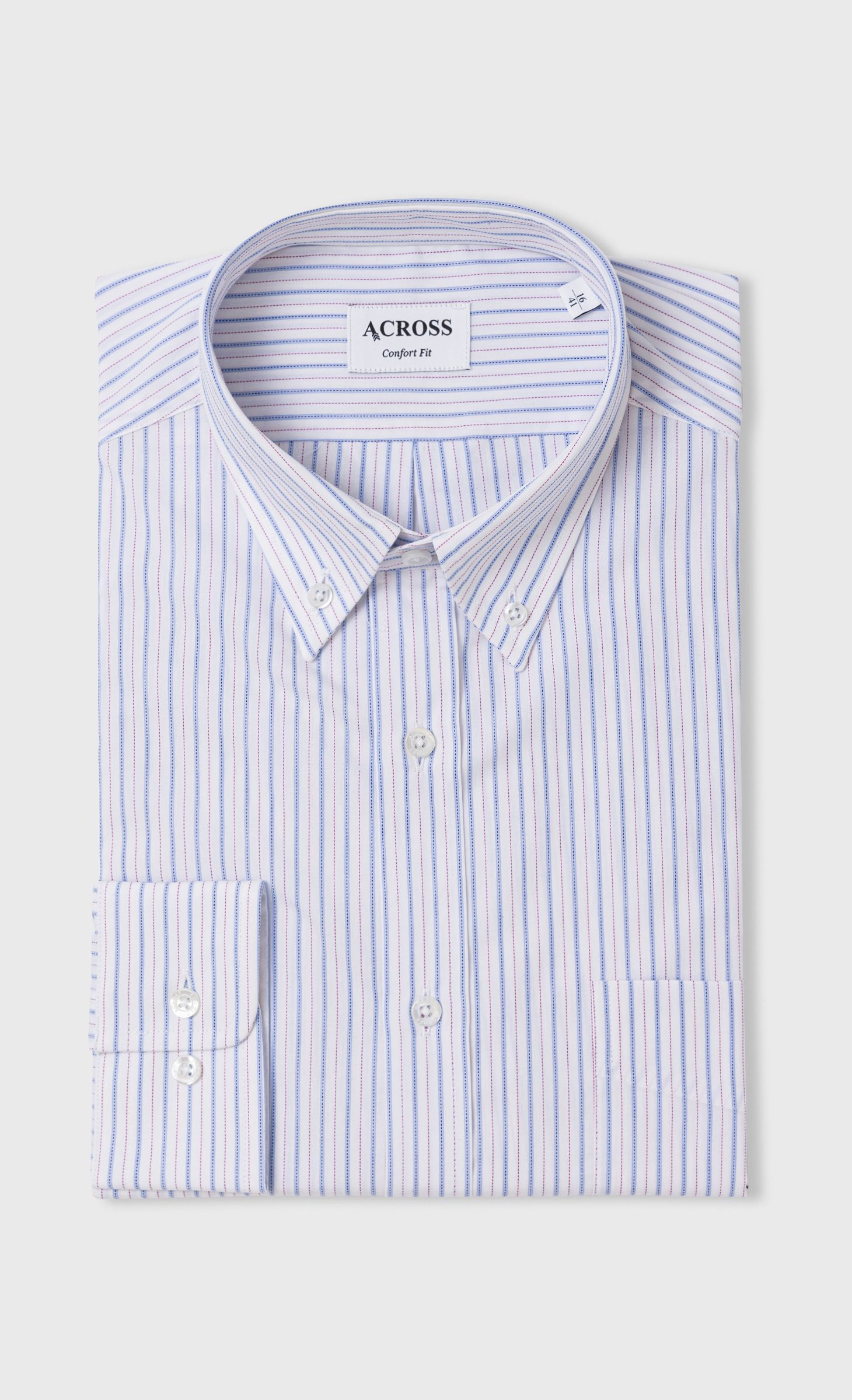 Chemise Confort fit rayures pointillées bleu ciel & rose