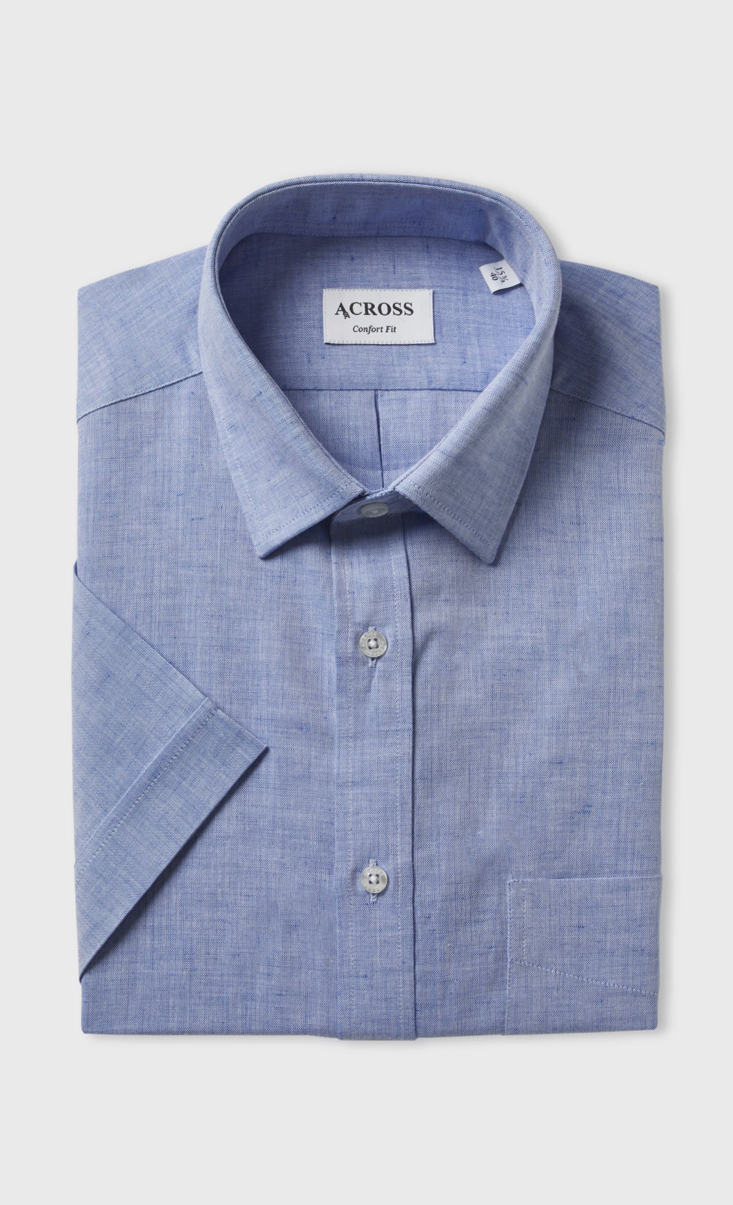 Chemise Confort fit manches courtes en lin et coton organique bleu ciel