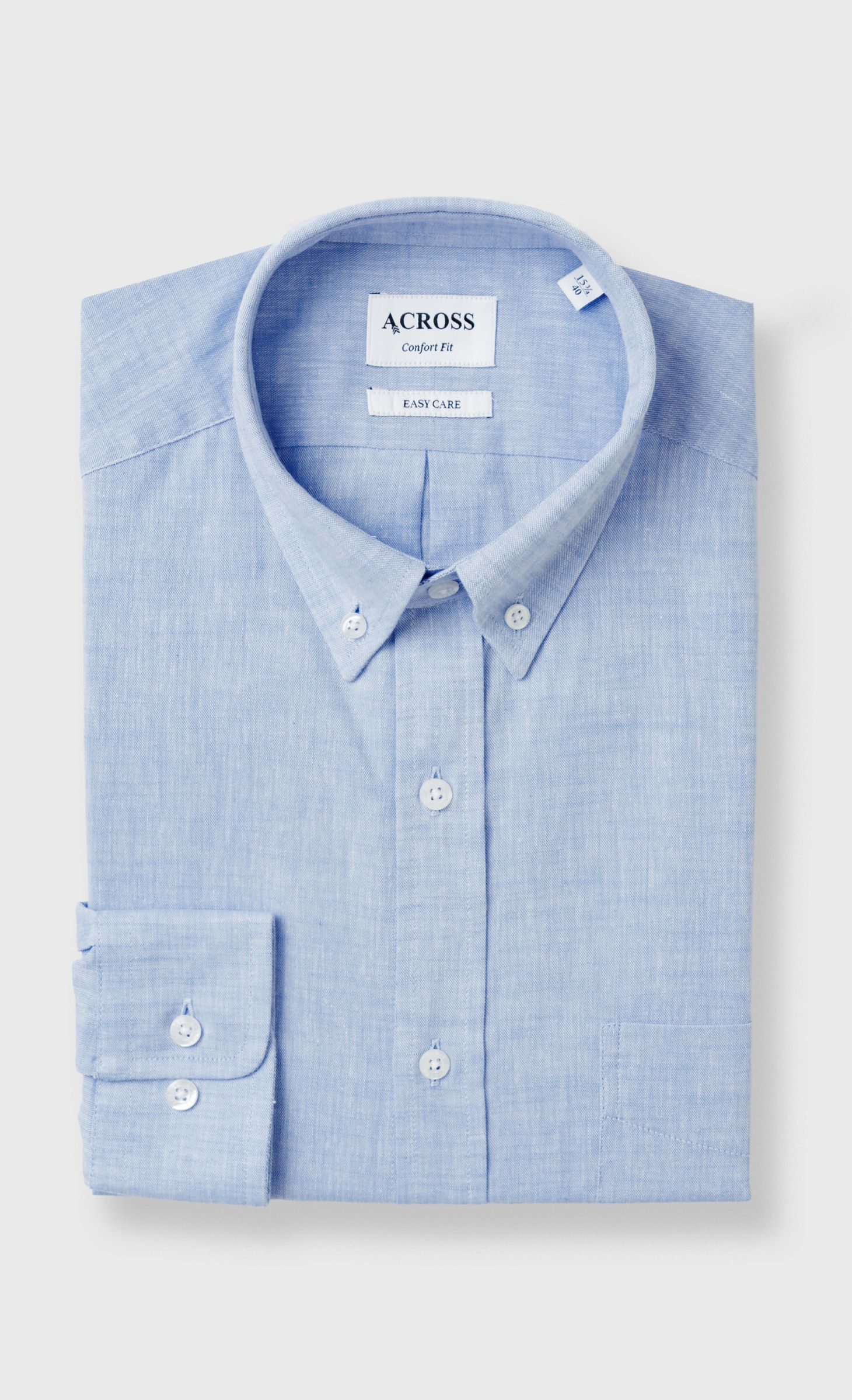 Chemise Confort fit easy care coton aspect lin bleu ciel
